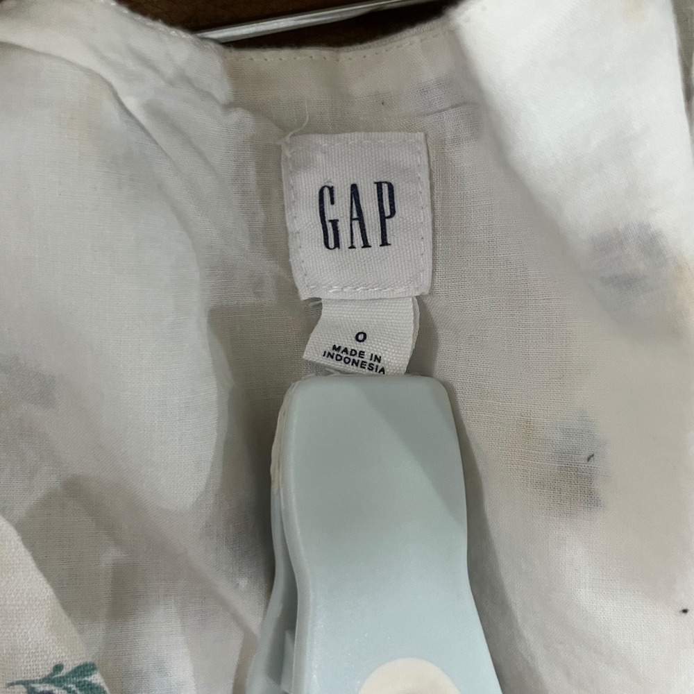 Gap Women White Floral Linen Blend‎ Button Front Tie Sleeve Mini Dress Size 0 - Picture 6 of 7